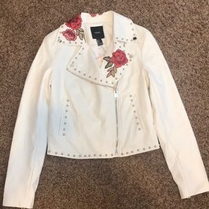 White leather jacket with embroidered roses
